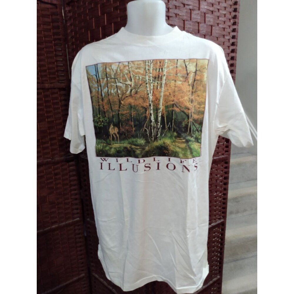 Vintage 90s Wildlife Illusions T Shirt Single Stitch Outdoors Deer XL Hunting